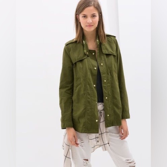 Zara Green Military Lightweight Bomber Shirt Jacket Size M - Picture 1 of 17